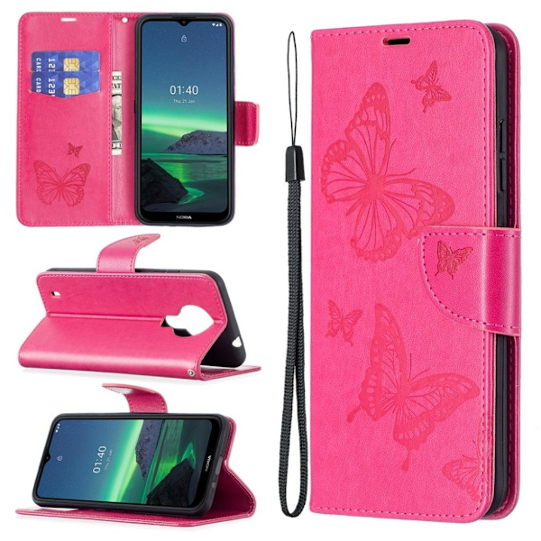 Butterfly Nokia 1.4 Flip Etui - Rose Pink