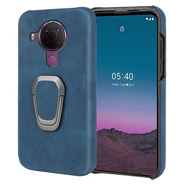 Stødsikkert lædercover med oval kickstand til Nokia 5.4 - Blå Blue