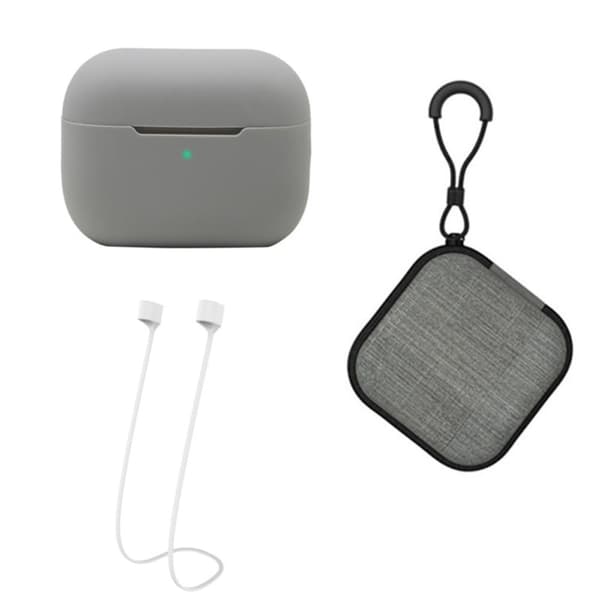 AirPods Pro 2 silikoneetui med rem og opbevaringsboks - Grå Silver grey
