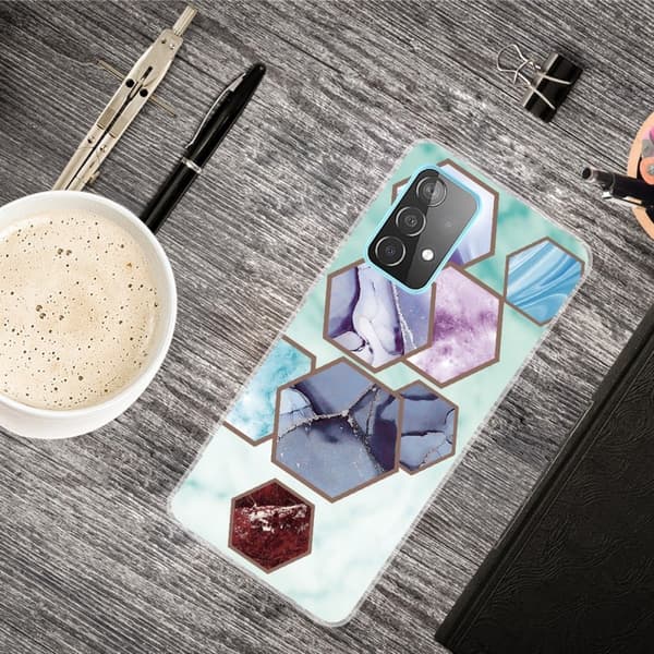 Marble Samsung Galaxy A33 5G Etui - Sekskant Fragmenter i Sky Blå Multicolor