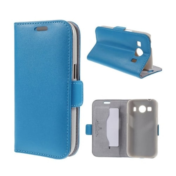 Doormoon Aito Nahkakotelo Standillä & Korttitaskuilla Samsung Galaxy Ace 4 Puhelimeen - Sininen Blue