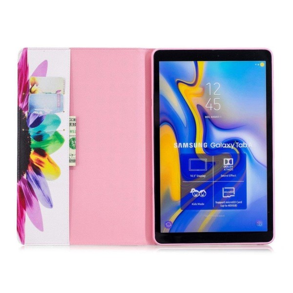 Samsung Galaxy Tab A 10.5 kuviollinen seisova mallinen synteetti nahkainen suojakotelo missä kortti paikat - Värikkäät Terälehdet Multicolor