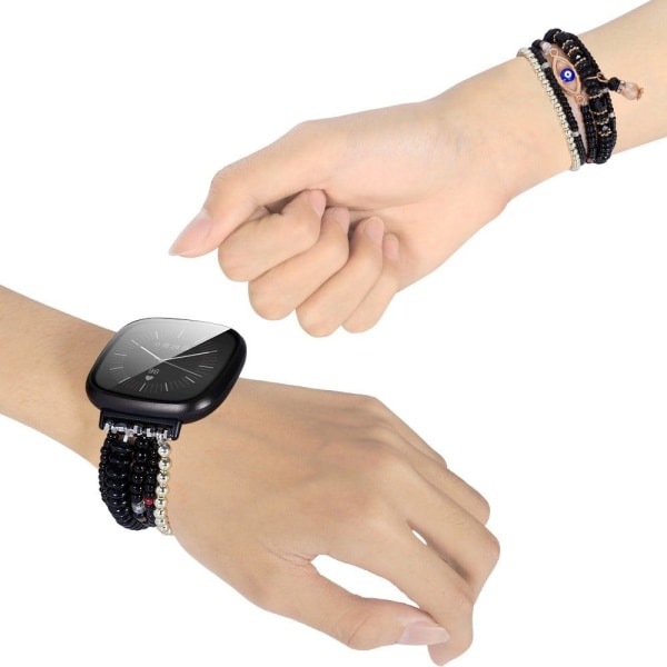 Fitbit Sense 2 / Versa 4 decorated faux pearl watch strap - Blac Svart