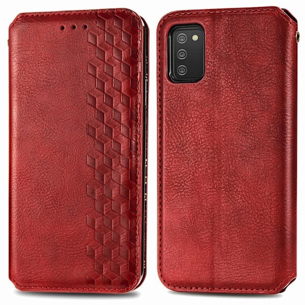 Läder Samsung Galaxy A02s fodral med romb-design - Röd Röd