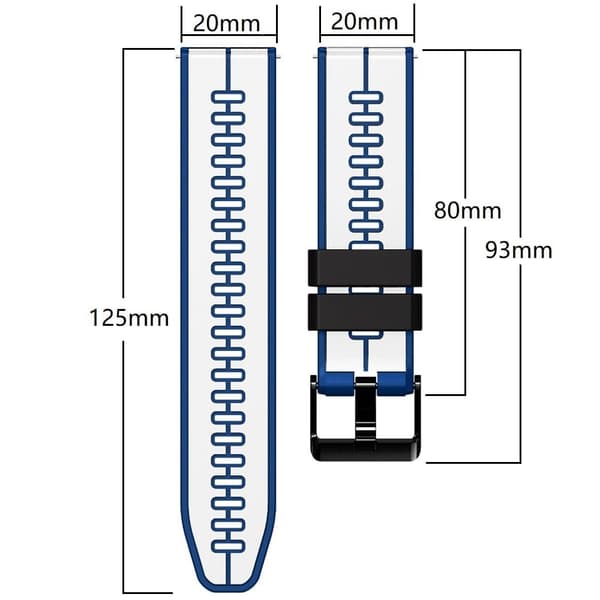 20 mm universal silikonrem i to farger - Svart / Rød Red