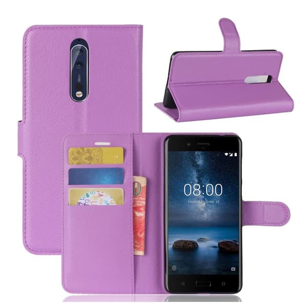 Nokia 8 Litchi skind læder etui - Lilla Purple