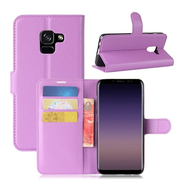 Samsung Galaxy A8 (2018) litchi skin PU læder flip etui - Lilla Purple