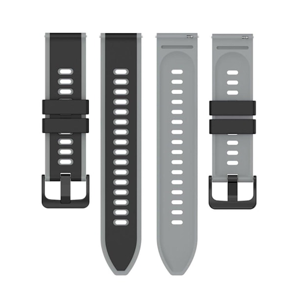 22 mm universellt dubbelfärgat klockarmband i silikon - Svart / Grå Silvergrå