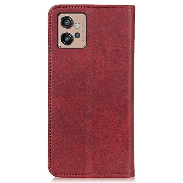 Lompakko-style Aitoa Nahkaa Läppäkotelo For Motorola Moto G32 - Punainen Red
