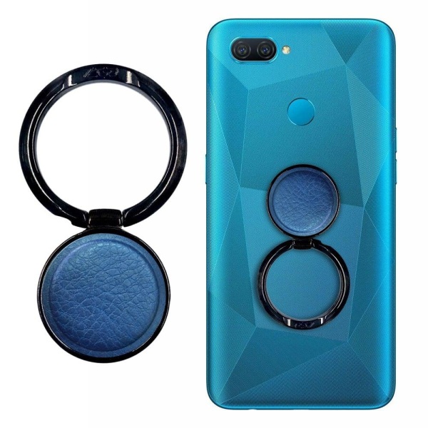 Universal leather phone ring stand - Blue Blå