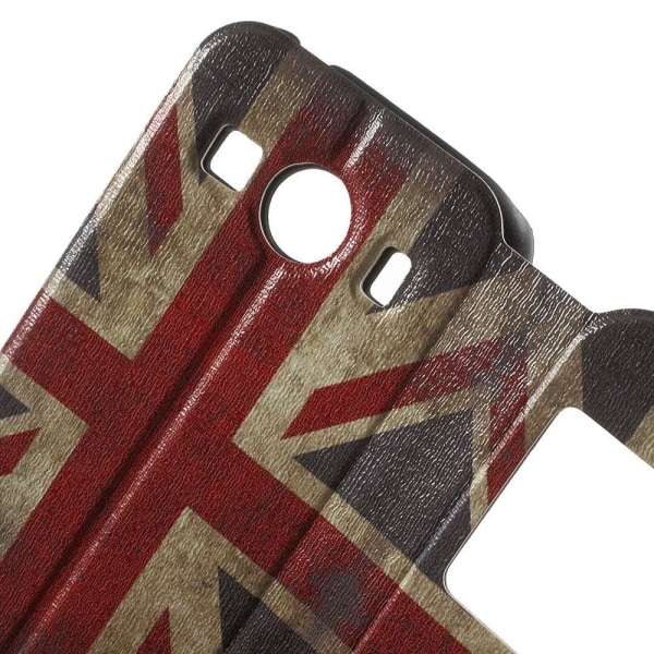 Moberg Nahkakotelo Lompakko Näyttöikkunalla Samsung Galaxy Ace 4 Puhelimeen  - Vanhanaikainen Britannian Lippu Multicolor