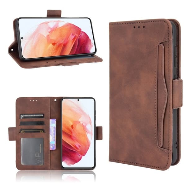 Modern-styled Lær Lommebok Etui til Samsung Galaxy S21 FE - Kaffe Brown