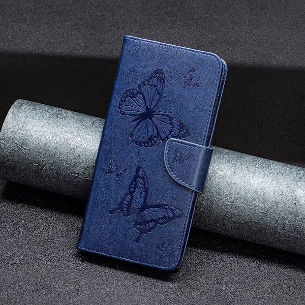 Butterfly iPhone 16 Pro Max nahkakotelo - Sininen Blue