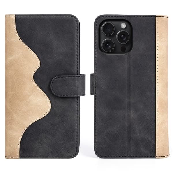 Tofarget lærdeksel for iPhone 16 Pro - Svart Black
