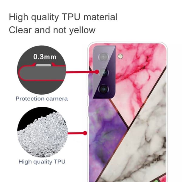Marble Samsung Galaxy S21 Etui - Lilla / Rose / Hvid / Grøn Multicolor