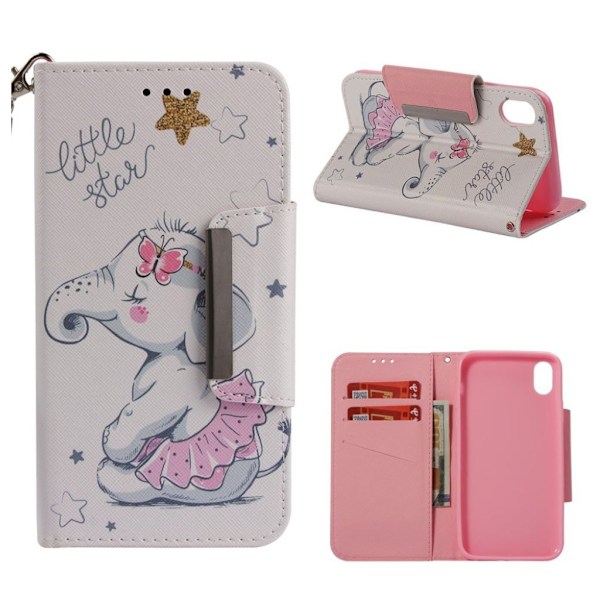 iPhone Xs Max flip cover i læder med mønsterprint - Elefant Og Stjerne Multicolor