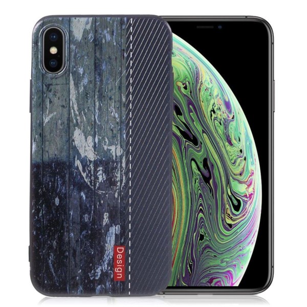 iPhone XS etui med præget mønster - Mørkeblå Træstruktur Blue