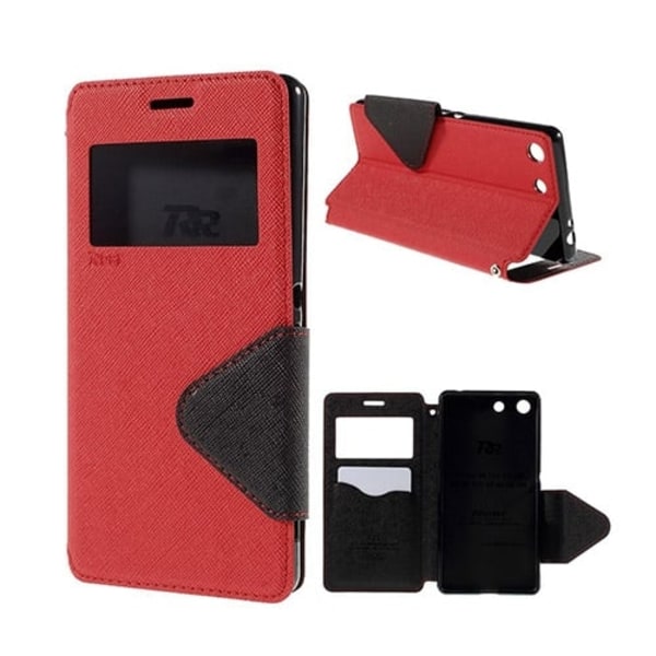 Roar Korea Päiväkirja Mallinen Nahkakotelo Ikkunalla Sony Xperia M5 E5603 / M5 Dual E5633 Puhelimelle - Punainen Red