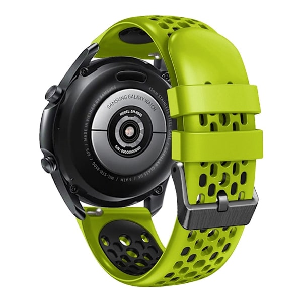22 mm universellt dubbelfärgat klockarmband i silikon med fem rader av hål - Lime / Svart Grön