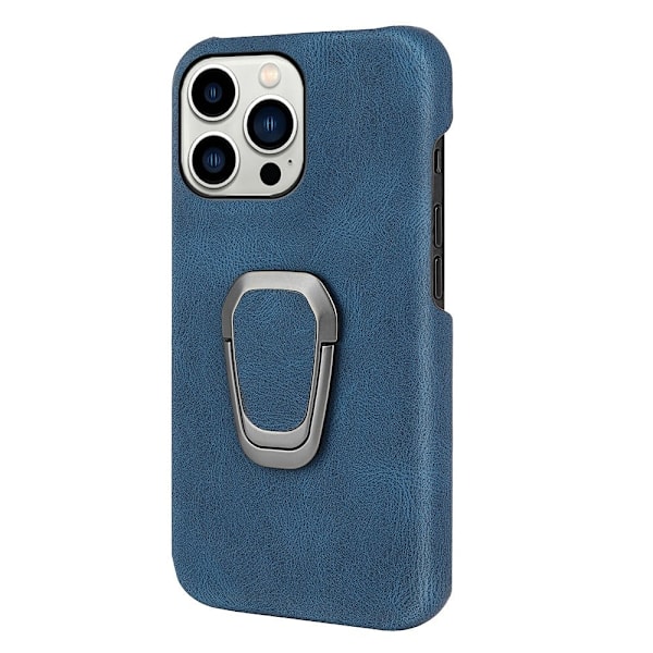 Shockproof Läder Skal med Oval Kickstand till iPhone 14 Pro Max - Blå Blå