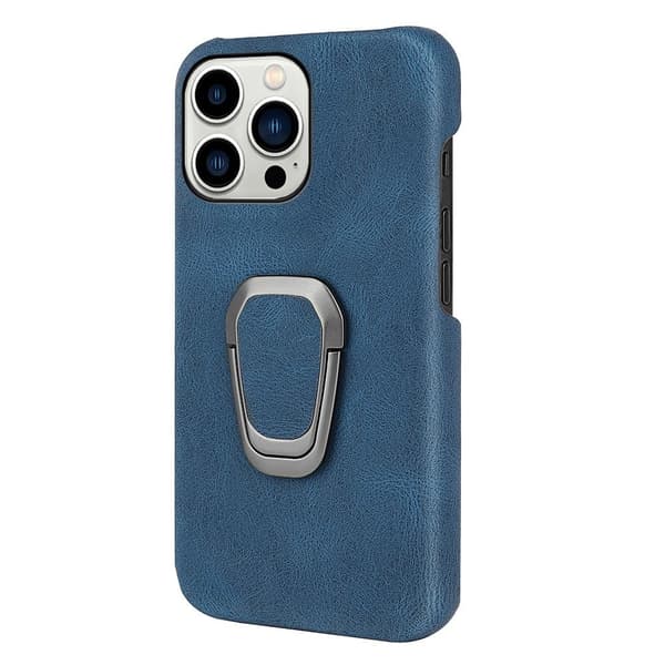 Stødsikkert lædercover med oval støttefod til iPhone 14 Pro Max - Blå Blue