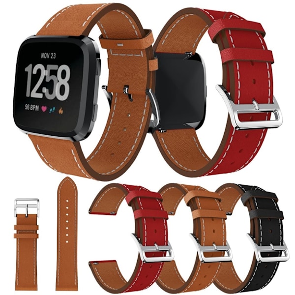 Fitbit Versa klockrem träningsklocka i genuin läder allergifri giftfri metallspänne - Svart Svart