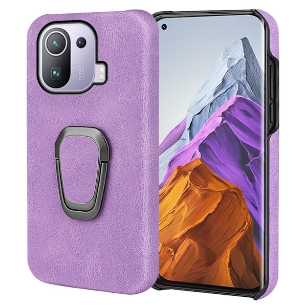 Stötsäkert läderfodral med oval kickstand för Xiaomi Mi 11 Pro - Lila Lila