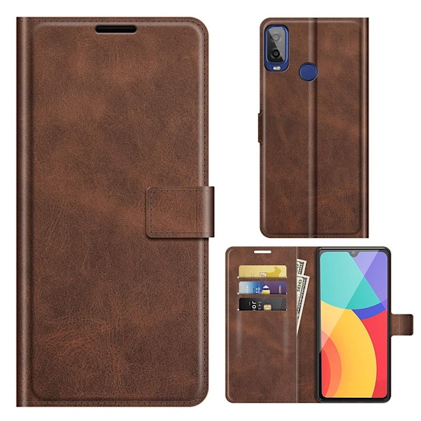 Lompakko Nahkakotelo For Alcatel 1l (2021) - Ruskea Brown