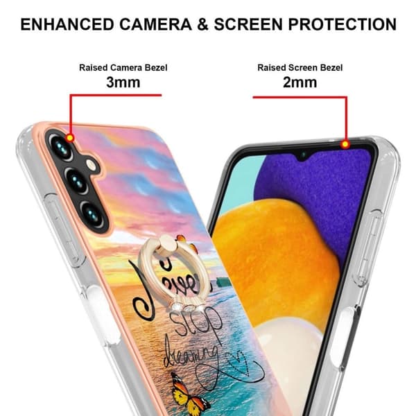 Marble Mønstret Deksel med Ring Holder til Samsung Galaxy A13 5G - Never Stop Dreaming Multicolor