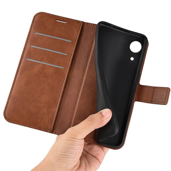 Hållbart konstläder Samsung Galaxy A03 Core fodral med plånbok - Brun