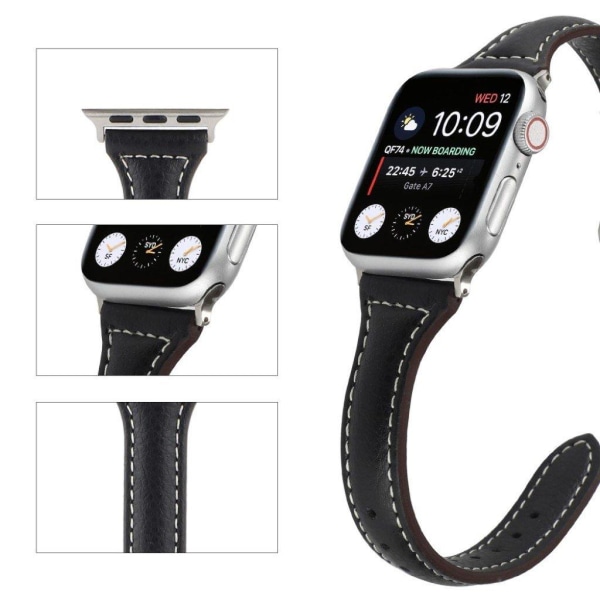 Apple Watch 40mm litchi-tekstuurinen nahkaranneke - Musta Black