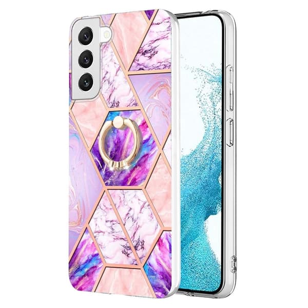 Marble Mønstret Deksel med Ring Holder til Samsung Galaxy S23 - Lyselilla Purple