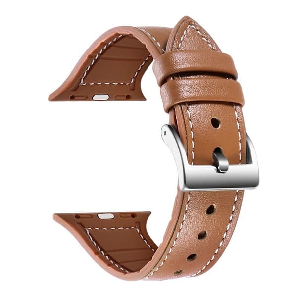 Apple Watch Series 5 40mm silikone genuin læder Urrem - Brun Brown