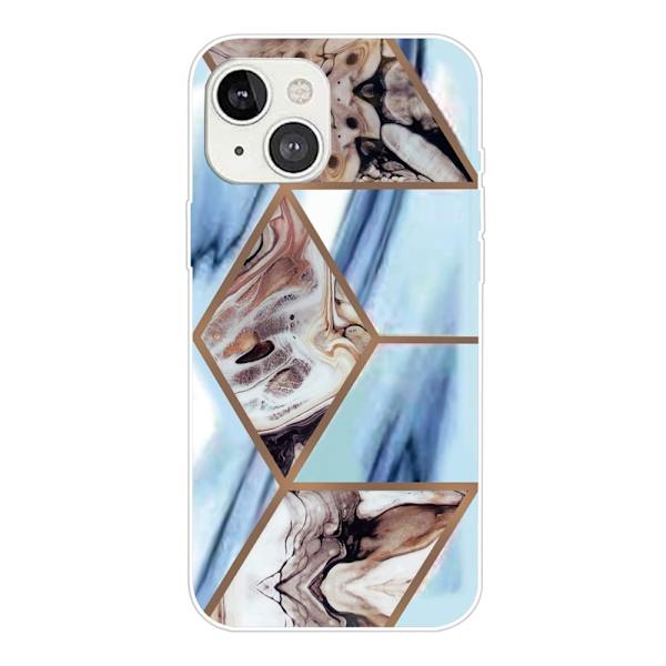 Marmordesign iPhone 14 deksel - Himmelblå Og Brun Marmor Multicolor