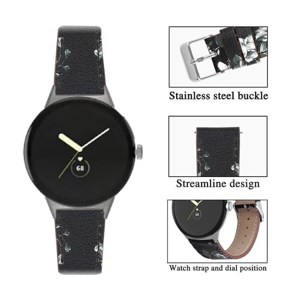 Google Pixel Watch aito nahkainen ranneke - Musta / Harmaa Black