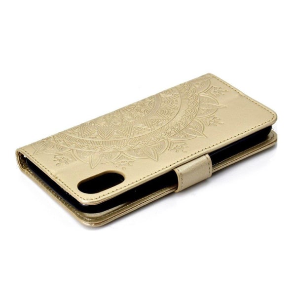 iPhone Xs Max flip cover i læder med Mandala-mønster - Guld Gold