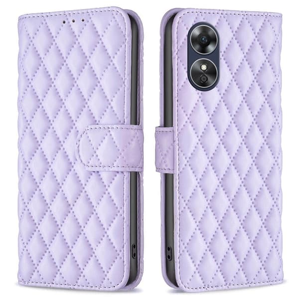 Rombemønster, matt flip-deksel for Oppo A17 - Lilla Purple