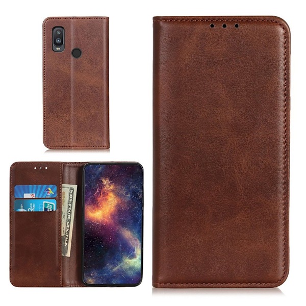 Lompakko-style Aitoa Nahkaa Läppäkotelo For Alcatel 1l (2021) - Kahvi Brown