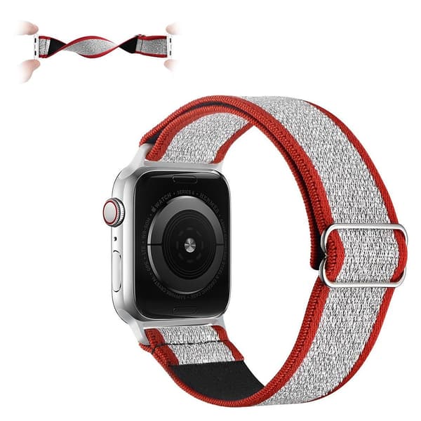 Apple Watch 42mm - 44mm unik mønstervævet urrem - Rød / Sølv Silver grey