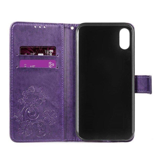 iPhone Xs Max Apila printti kuvioitu synteetti nahkainen lompakko suojakotelo - Violetti Purple