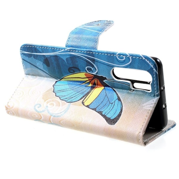 Huawei P30 Pro kryds tekstur læder flip etui - Blå Sommerfugl Blue