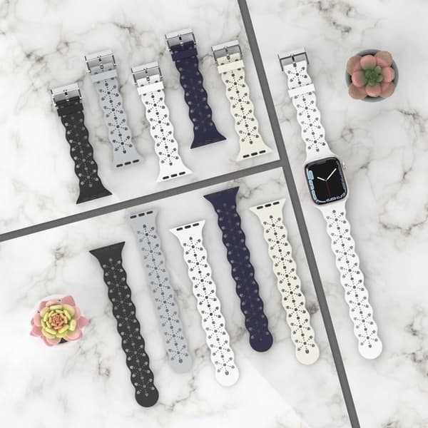 Apple Watch (45 mm) urrem i silikone med blomstermønster - Midnatsblå Blue