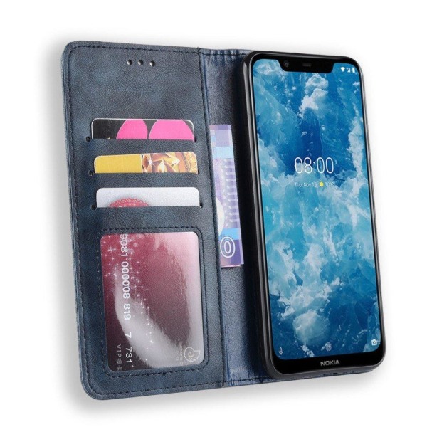 Nokia 8.1 vintage stil læder flip etui - Blå Blue