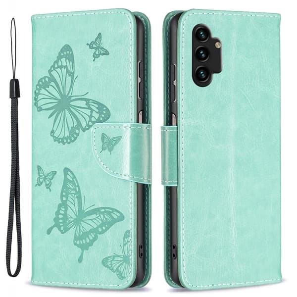 Sommerfugl Samsung Galaxy A13 4G Flip Etui - Grøn Green