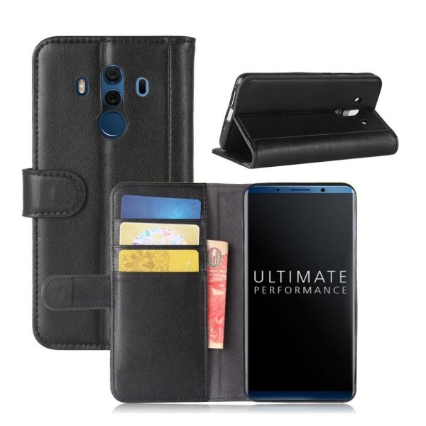 Huawei Mate 10 Pro etui i ægte læder med kortholder - Sort Black