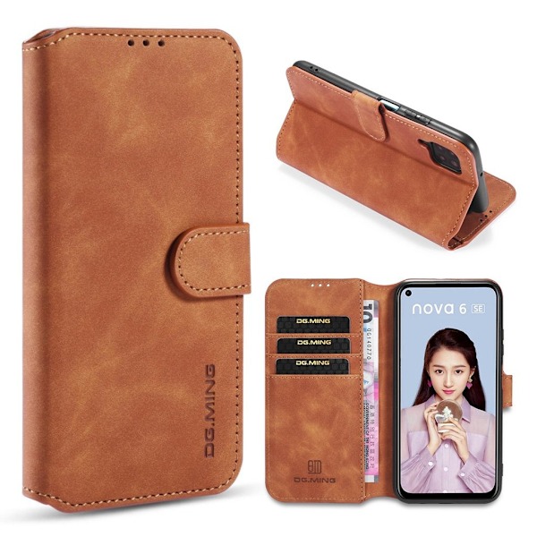 DG.MING Huawei P40 Lite / Nova 6 SE Retro Etui - Brun Brown