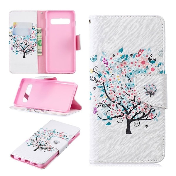 Samsung Galaxy S10 läderfodral med mönster - Blommande Träd multifärg