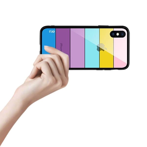 NXE iPhone Xs mobilskal härdat glas silikon transparent design – Stil C multifärg