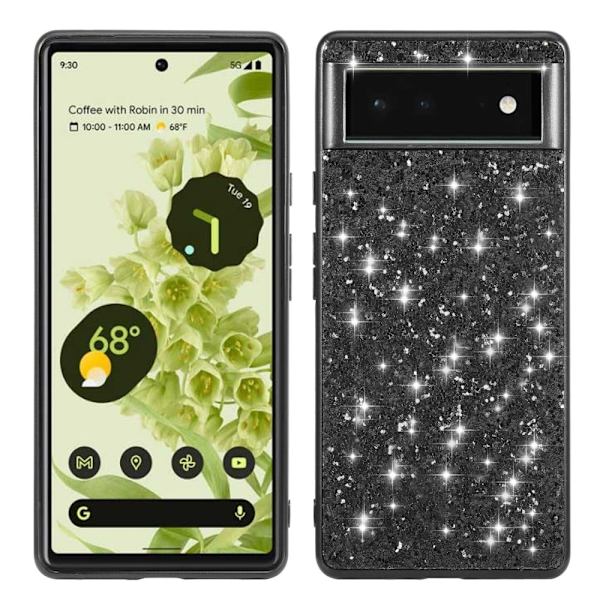 Glitter Google Pixel 6 Pro Etui - Svart Black