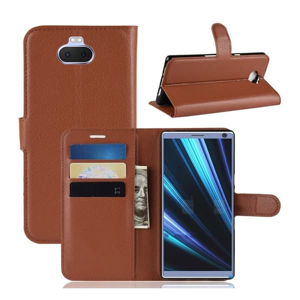 Sony Xperia 10 litchi læder etui - Brun Brown
